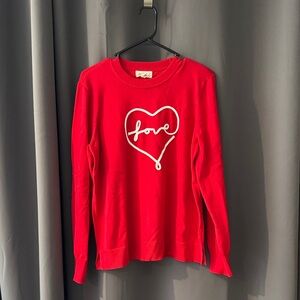 Marled Red V-Neck Sweater with Heart Design